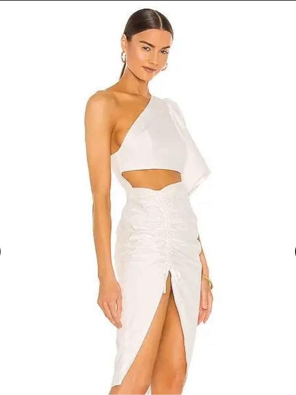 One-Shoulder White Ruched Dress - Picture 3 of 8